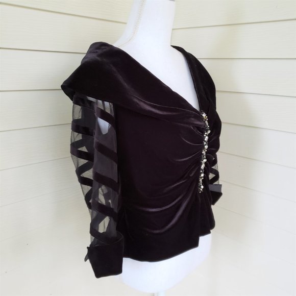 NWT black velvet rhinestone embellished elegant MILLA BELL top - Picture 2 of 8